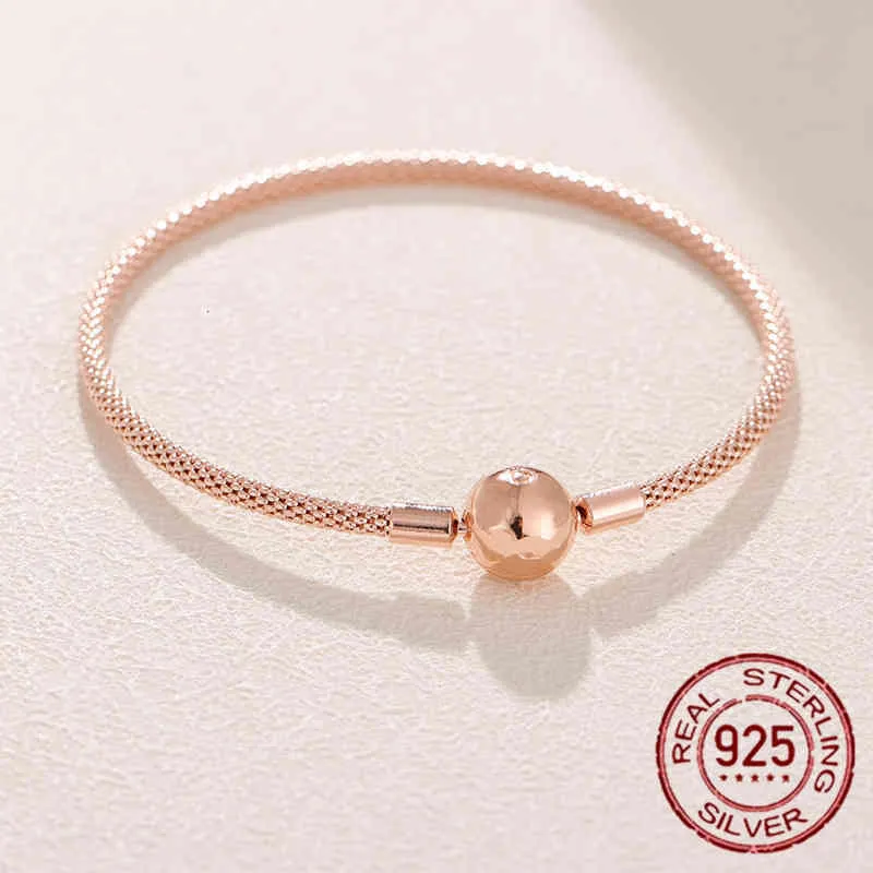Echte Sterling Silber Perlen Schlangenkette Armband Roségolddraht passend für Original Pandra Bead Charm Damen Schmuck 2022_voghion.com