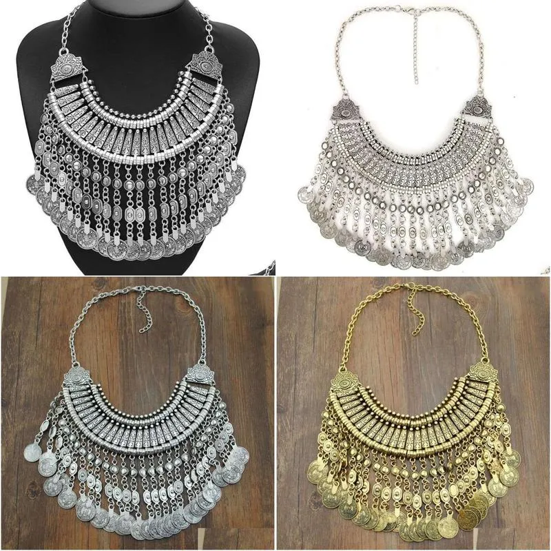 Collana a più strati vintage con monete per donna stile boho_voghion.com
