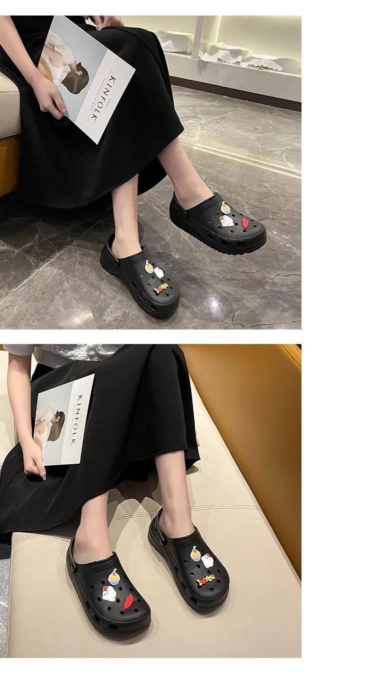 New Thick Sole 2024 Summer Cute Beach Hole Shoes with Feet Feeg Cool Bathroom Anti slip and Odor Prevention Free_voghion.com