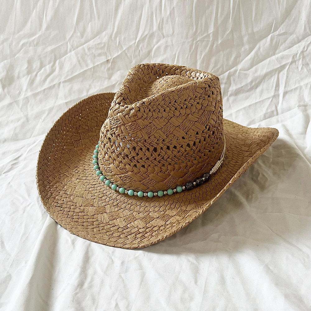 Fashion Handmade Women Men Straw Summer Beach Shell Vintage Beads Hollow Out Western Wide Brim Sun Hat Fishing Holiday Bohemian