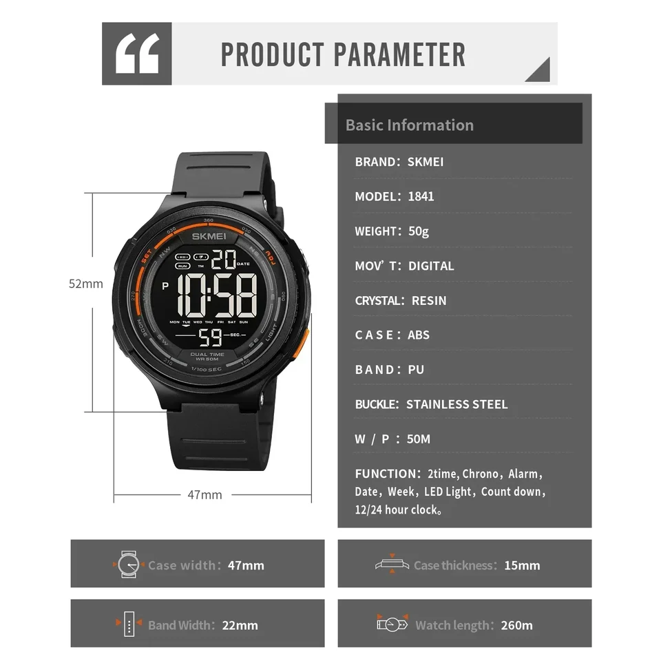 Waterproof Digital Sport Watch For Men With Led Light And Display_voghion.com