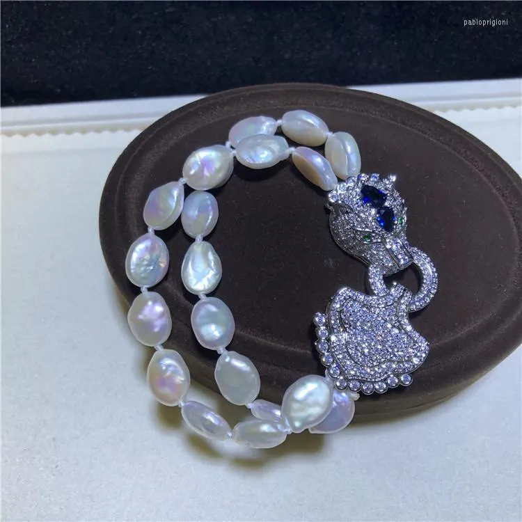 Link Bracciale Leopard Design Chiusura Keshi Bracciale Perle Naturali Acqua Dolce Doppio Filo Gioielli Moda Fidanzata_voghion.com