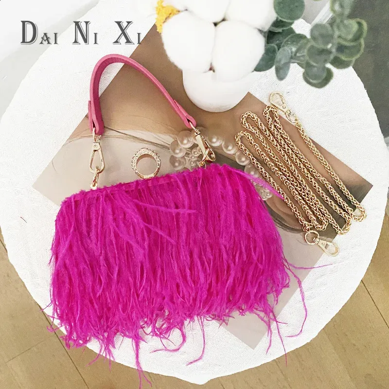 Mode Strauß Fuax Pelz Feder Brieftasche Clutch Tasche Damen Dia Knuckle Ringe Dinner Party Hochzeit Geldbörse Chic 240919_voghion.com