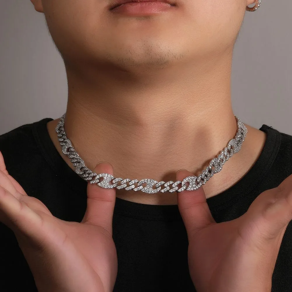 11 mm hiphopa cūkas deguna kubiešu saites kaklarota, aproce, īsta zelta pārklājuma T cirkonija džempera ķēdes rotaslietu komplekts_voghion.com