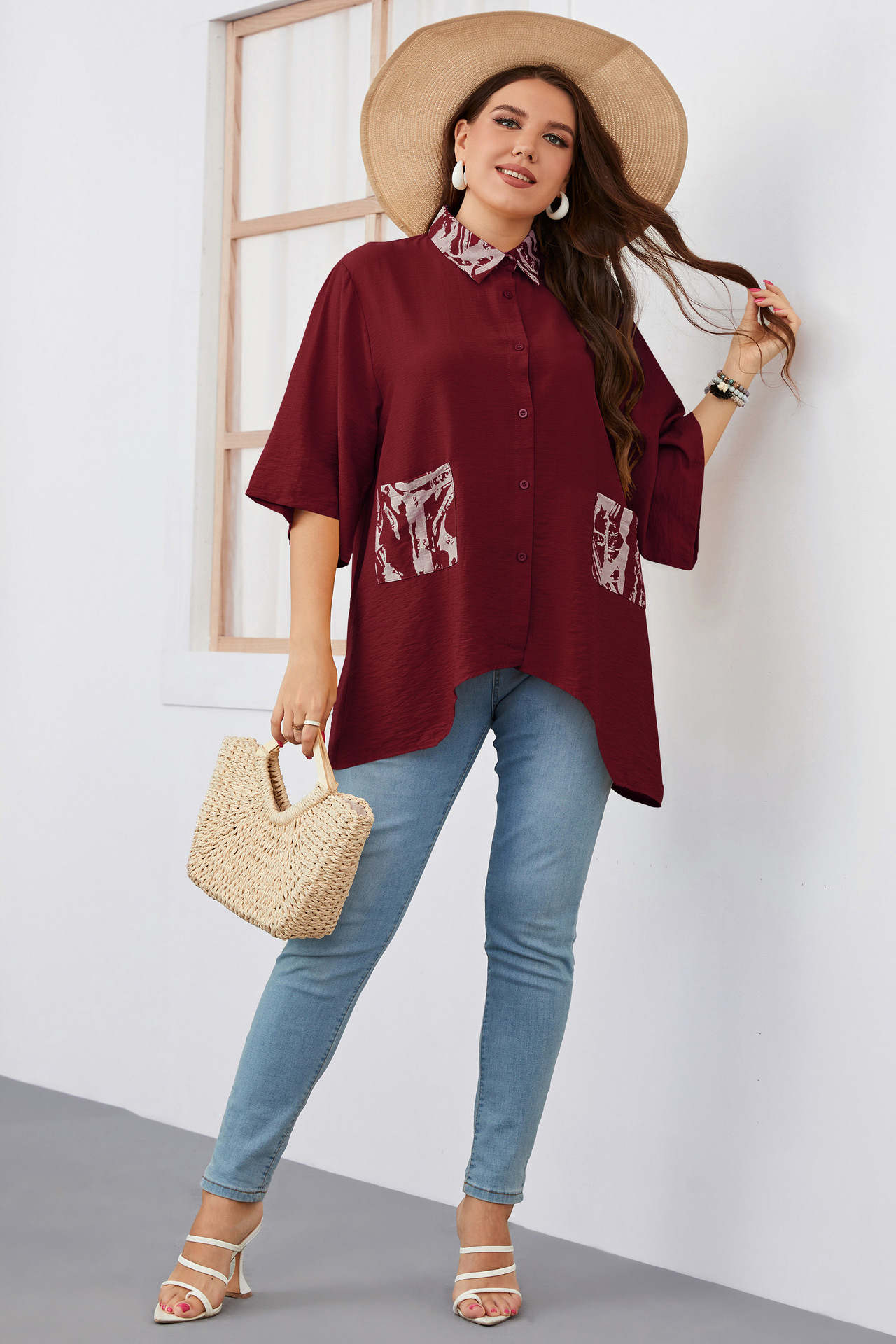 Women's loose irregular large size shirt fat girl fashion tops_voghion.com