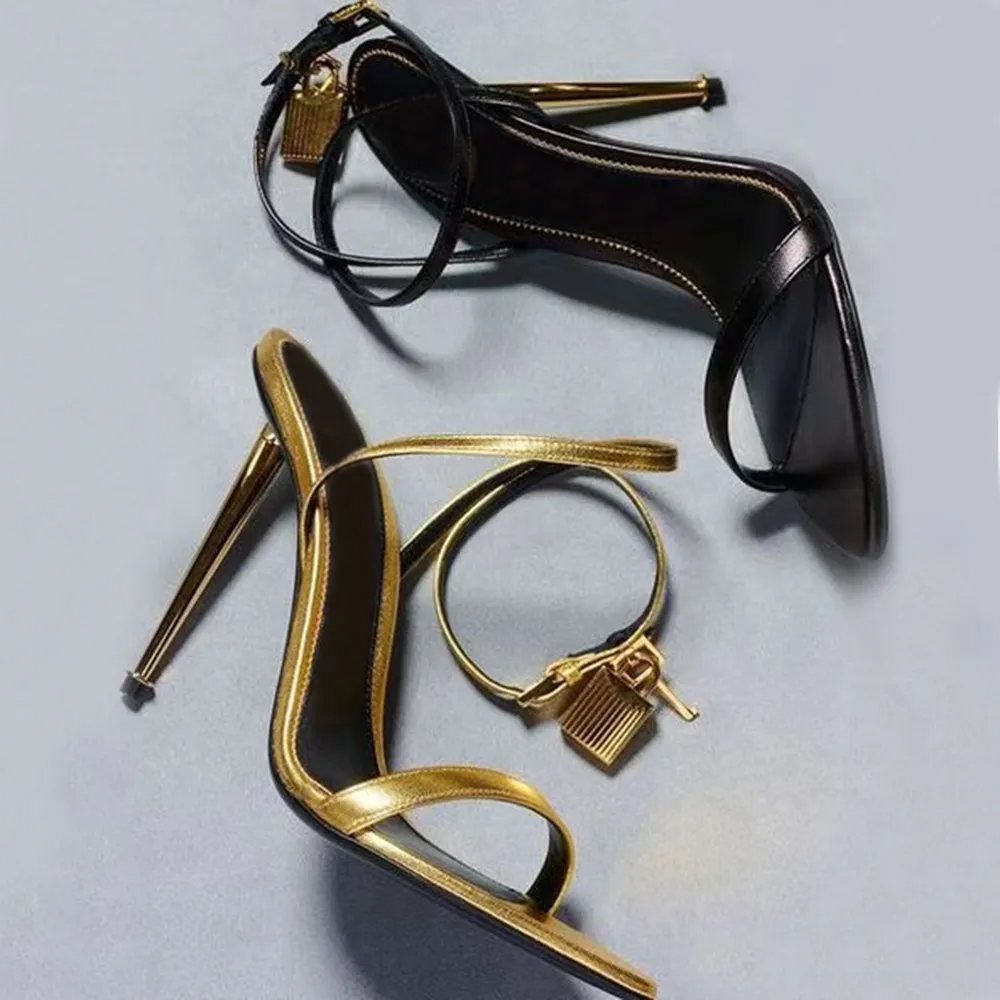 Nejnovější módní sandály na jehlovém podpatku 10,5 cm Dámské značkové vysoké podpatky, letní sandály, kotníkové šaty, shoefactory_voghion.com