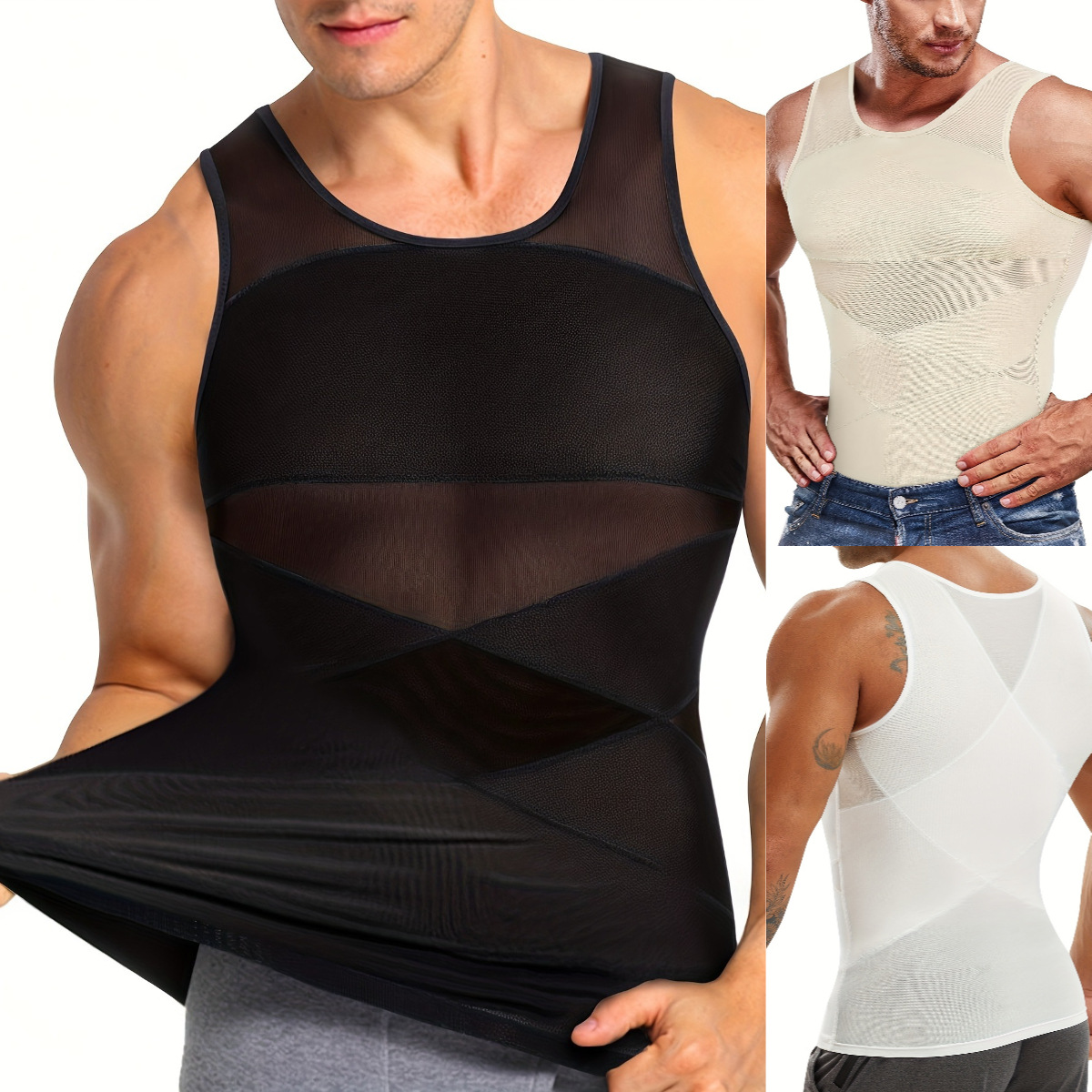 men's clothing vest mesh breathable waist shaping back and abdomen fitness training body shaping vest elastic tights_voghion.com