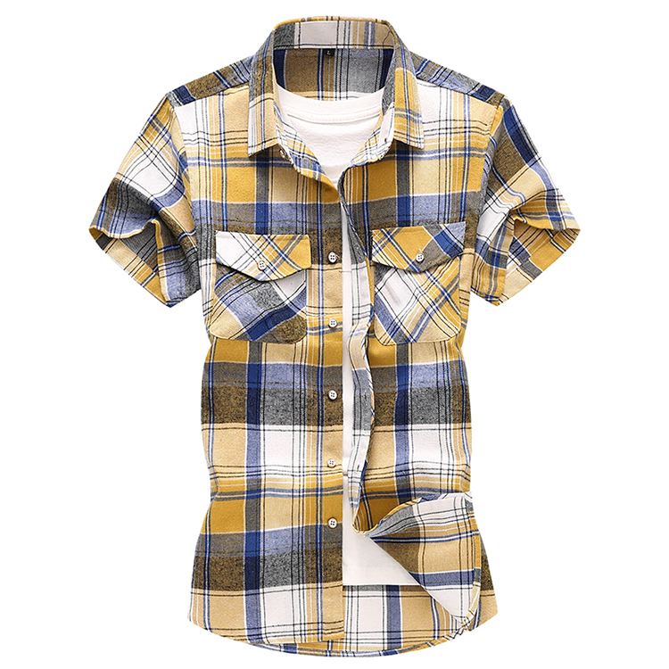 Camicia da uomo estiva a maniche corte a quadri a righe, casual, in cotone, bianca, rossa, verde, grigia, blu_voghion.com