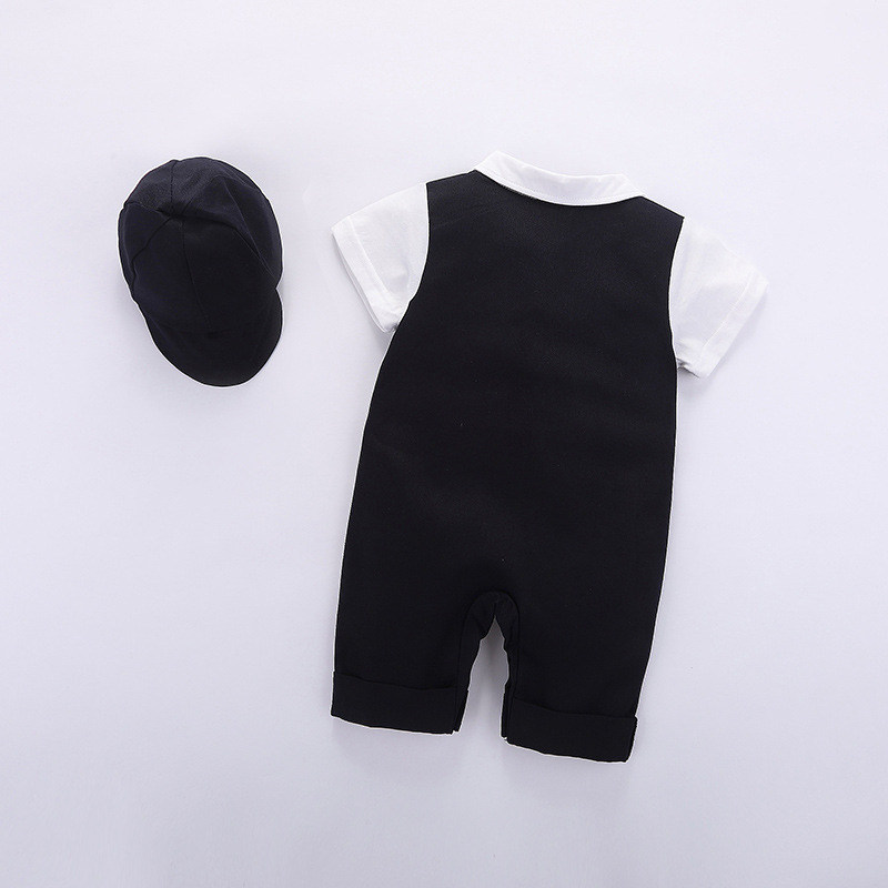 Mutter & Kinder Sommer baby kleid gentleman kleid junge kurzarm weste overall/klettern anzug + hut_voghion.com