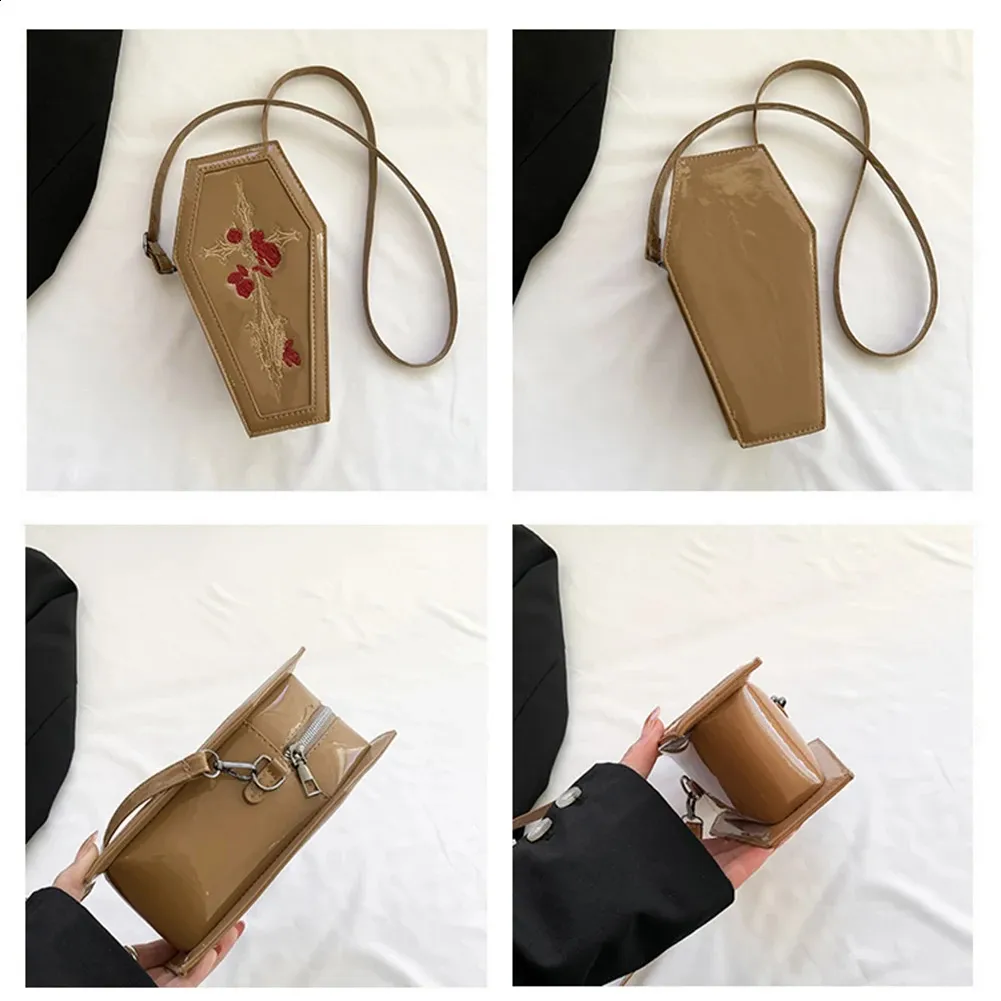 Sac à main en forme de cercueil pour femme, pochette à bandoulière gothique fantaisie rose, sac à main décontracté, cadeau d'Halloween 240823_voghion.com