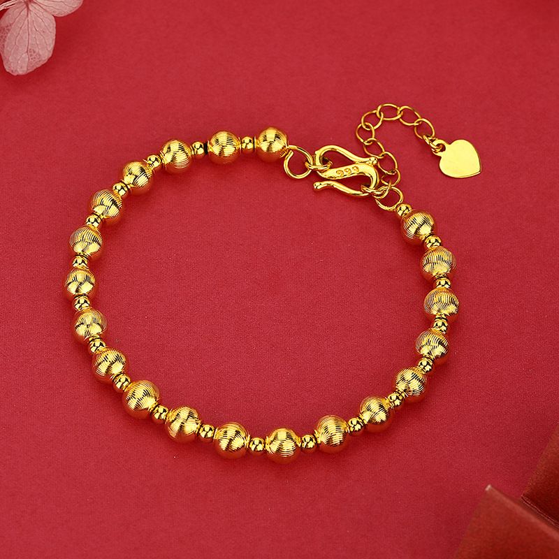 Vieam Sand Glossy Round Pattern Bracciale da donna in oro Semplice moda perline portafortuna stile etnico gioielli_voghion.com