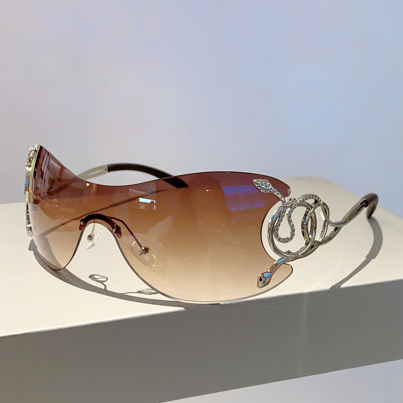 Nuevas gafas de sol divertidas Y2K con espejo de serpiente sin marco, personalizadas y de moda, con sentido tecnológico