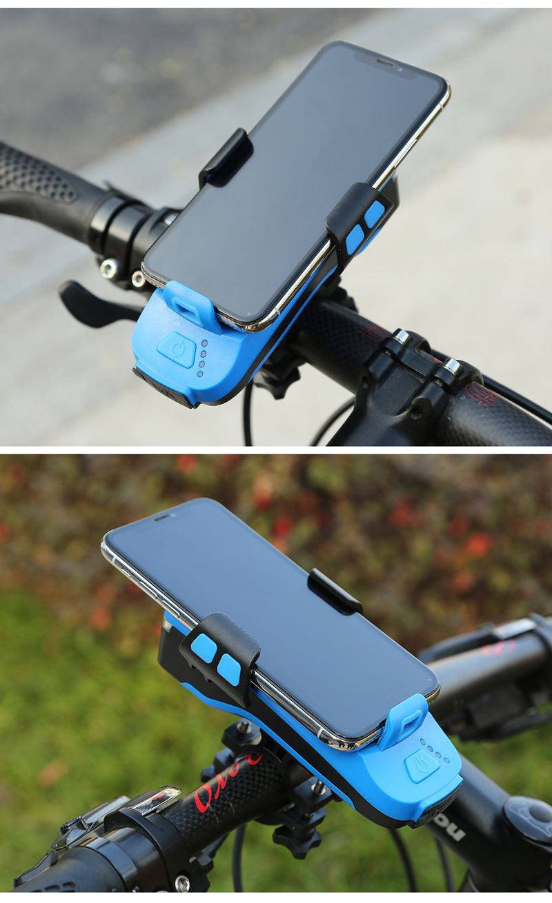 Batterie externe USB avant pour vélo avec support de téléphone, éclairage de klaxon de vélo, équipement de conduite_voghion.com
