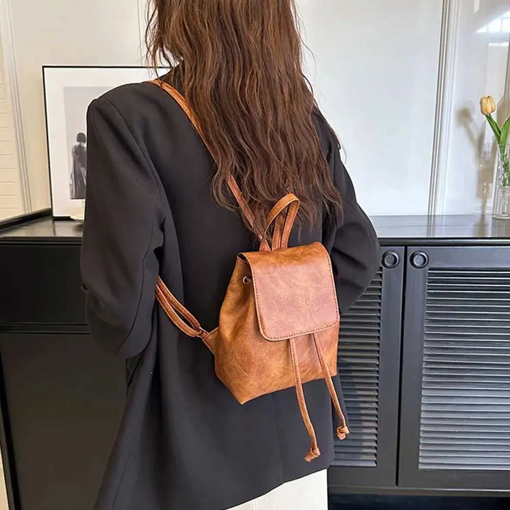 PU mini rjav retro nahrbtnik majhna torba torbica enobarvna otroška torba za čez ramo C241217_voghion.com