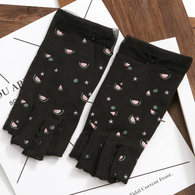 Fashion-Women Half Finger Working Sun Protection UV Cotton Gloves Female Student Summer Fingerless Driving Non-Slip_voghion.com