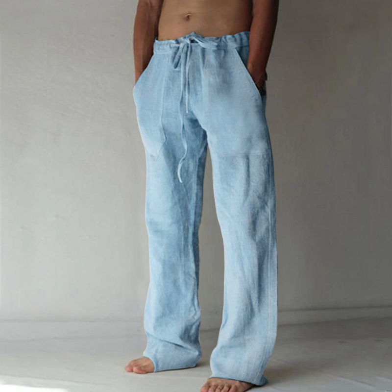 Abbigliamento maschile 2024 Wish Hot Sale Nuovi pantaloni da uomo in lino casual tinta unita pantaloni da uomo in lino sottile_voghion.com