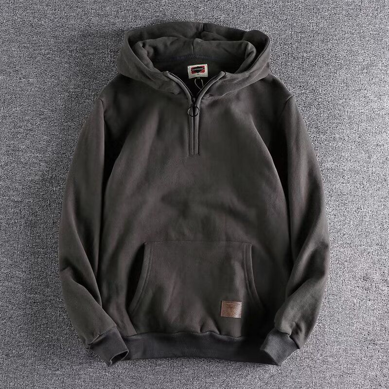 American Mode lässig halboffener Hals 2023 Herbst Jugendjacke dick geschlungen Wollpullover für Herren Felpa con cappuccio Trend_voghion.com