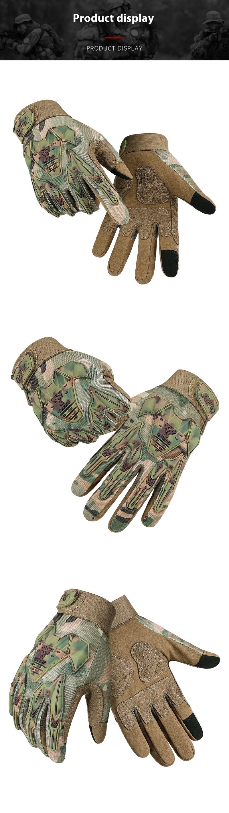 Tactical gloves, all finger camouflage touch screen, thickened puncture silicone, anti-collision anti slip outdoor_voghion.com