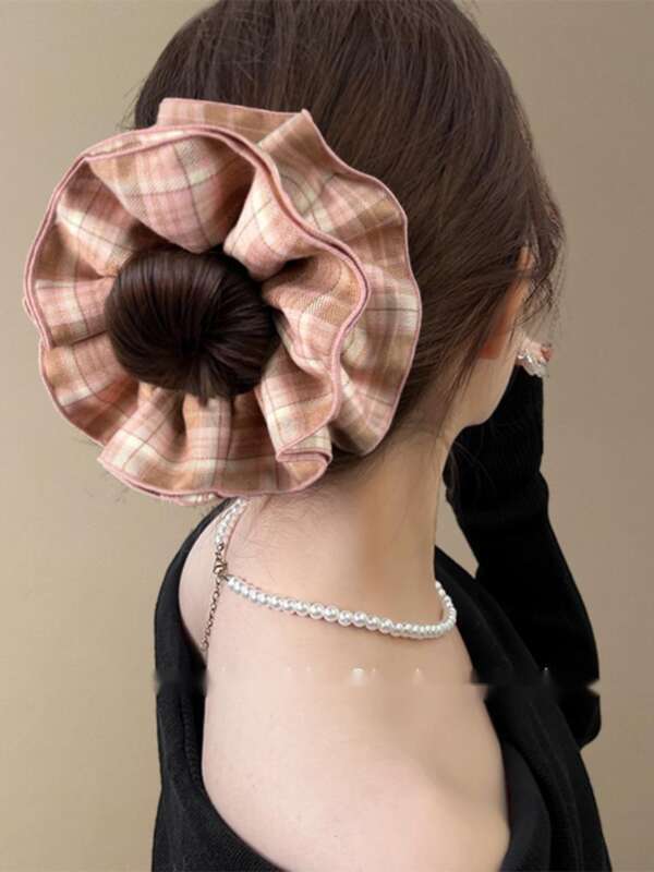 Elastico per capelli a quadri rosso vino stile coreano per code_voghion.com