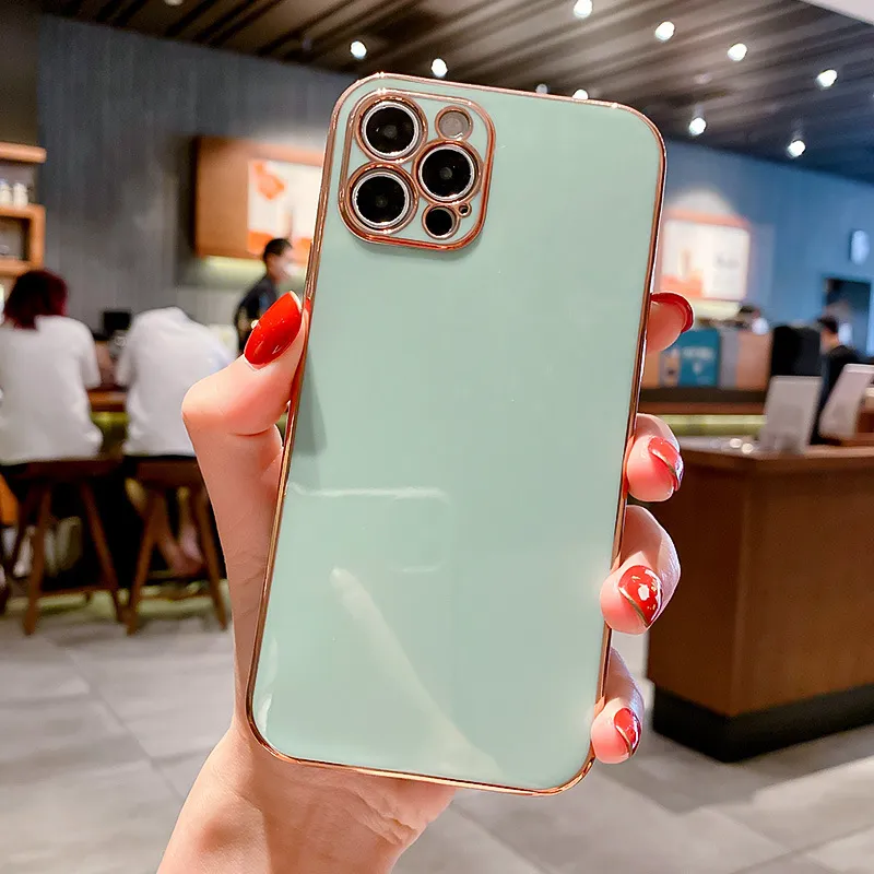 Adatto per 13 custodie per telefoni cellulari, galvanica, bordo dritto, silicone, 12 custodie protettive con foro sottile, lente_voghion.com