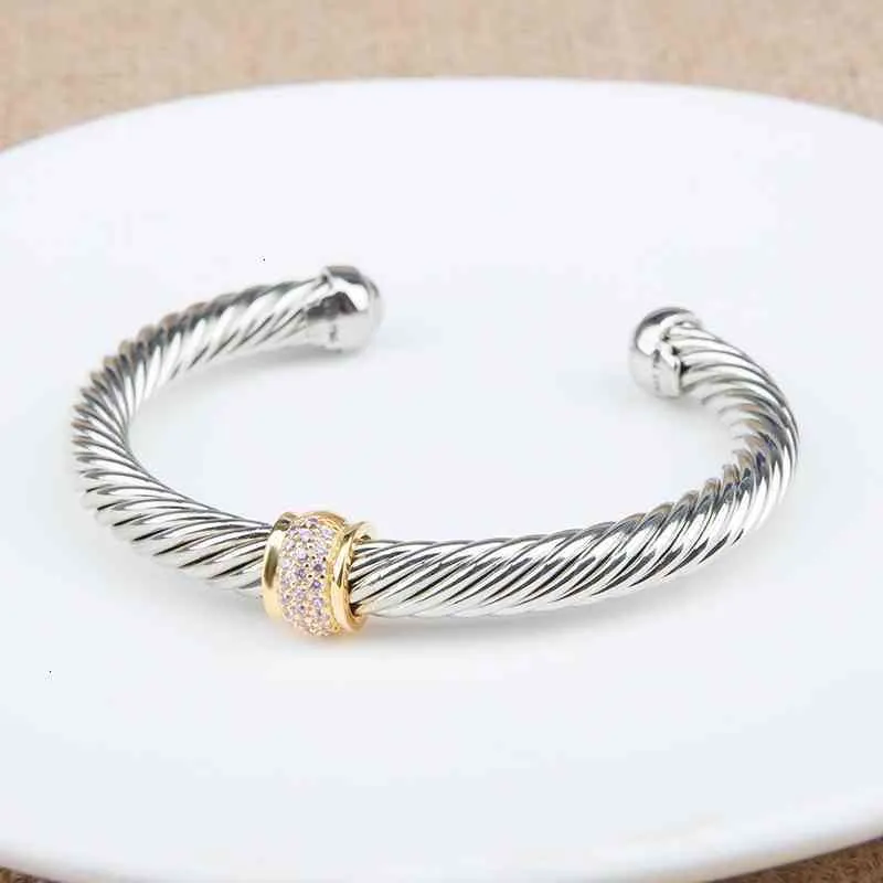 Cable Bangle Bracelet With Zircon For Women Silver Classics_voghion.com