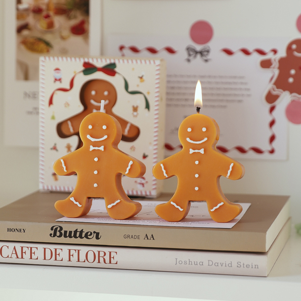 1 bougie aromatique en forme de bonhomme en pain d'épices de Noël (saveur café et lait), décoration et cadeau de bougie de Noël_voghion.com
