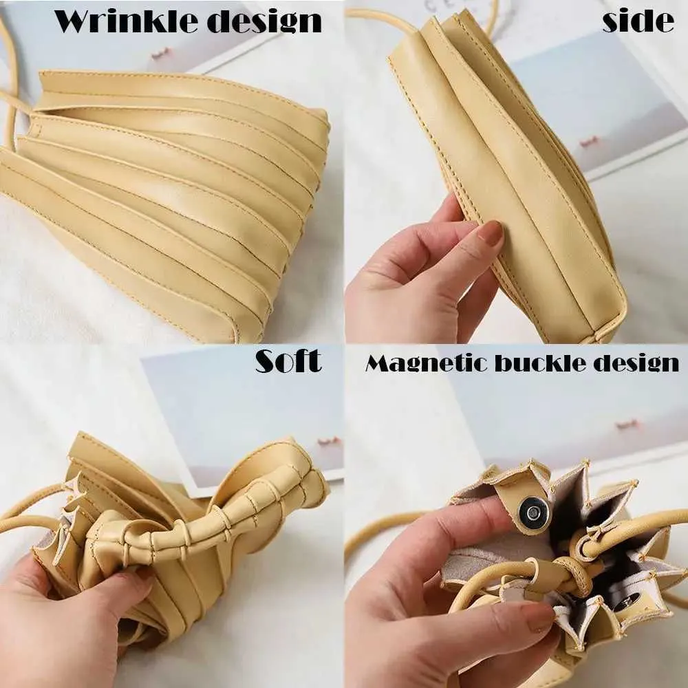 High Quality PU Mobile Phone Mini Pleated Single Shoulder Bag Durable Soft Crossbody Ba241214_voghion.com