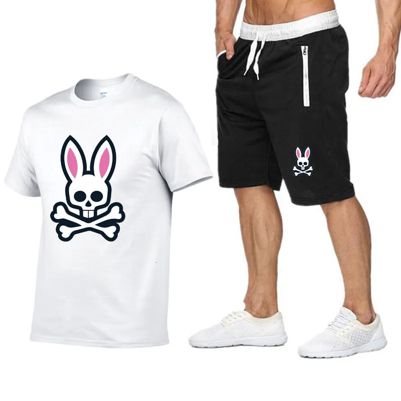 Survêtements pour hommes Summer Sports de plein air Jogging Costume à manches courtes Ghost Rabbit Print Coton Tshirt Shorts Casual_voghion.com