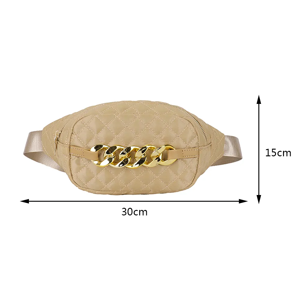 Bolsa tiracolo acolchoada com corrente grossa, casual, alça ajustável, simples e portátil para fim de semana_voghion.com