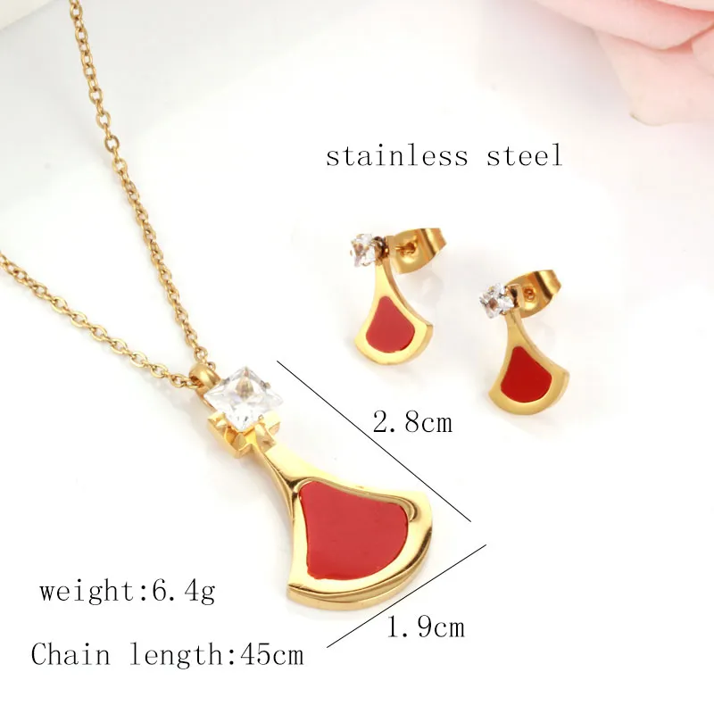 Collane con ciondolo Collana e orecchini geometrici Set gioielli in acciaio inossidabile per donne Triangolo di cristallo Moda rossa_voghion.com