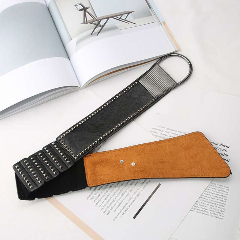 Ceinture cloutée pour femme, à la mode et polyvalente, ceinture élastique personnalisée, style punk large, ceinture cloutée intérieure._voghion.com