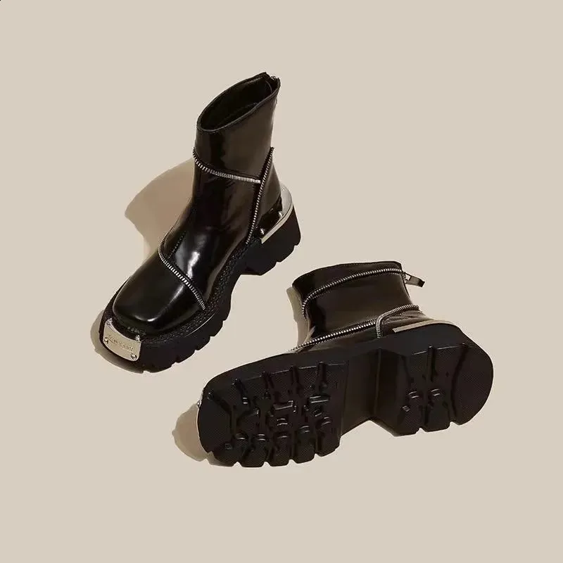 Schuhe für Damen Hochwertige schwarze Damenstiefel Street Fashion runde Zehenpartie Damen rutschfeste Thicoled Gothic 240723_voghion.com