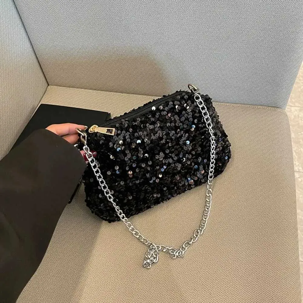 Chain cross body solid color Korean sequin shoulder bag mobile wallet Y241019_voghion.com