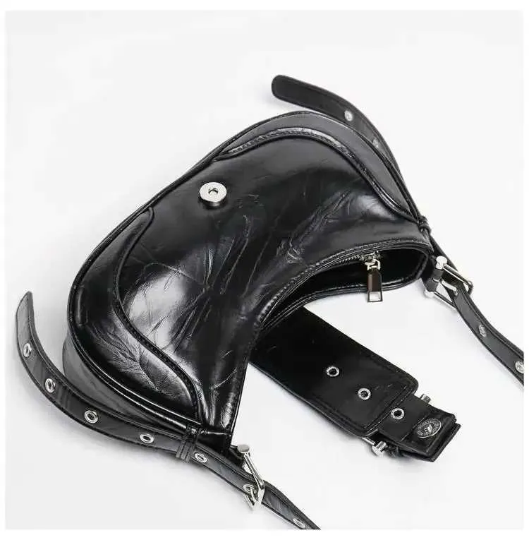 Women Y2K Fashion Shoulder Black PU Leather Underarm Ladies High Quality Handbags Hot Girls Armpit Bags Wallet_voghion.com