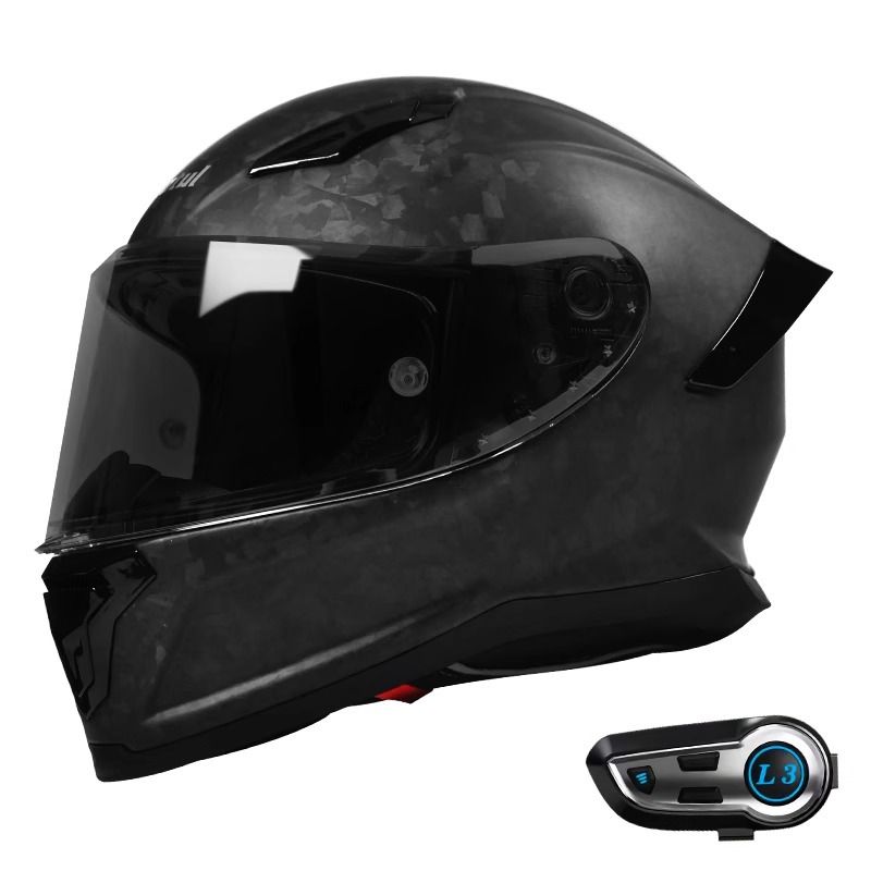 Carbon fiber Four seasons general purpose for men and women Lightweight motorcycle helmet with Bluetooth headset_voghion.com