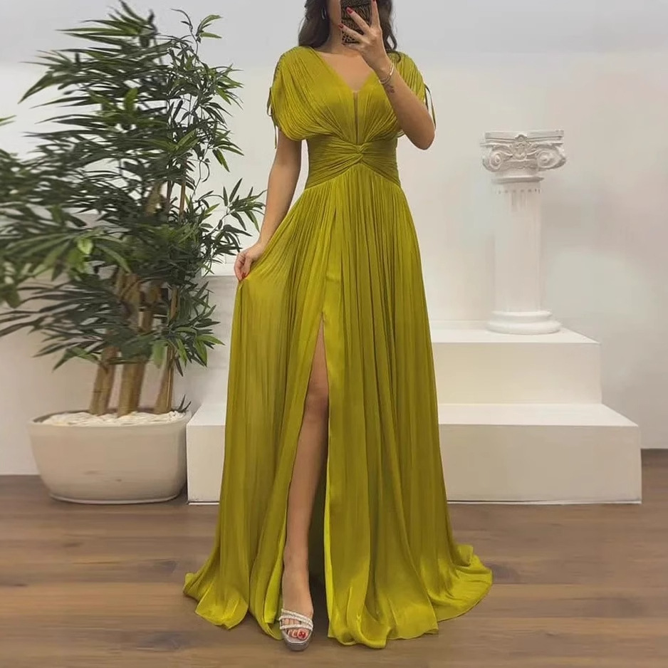 Women's Clothing Fashionable Elegant Sleeveless Pleated Waist Solid Color Dress