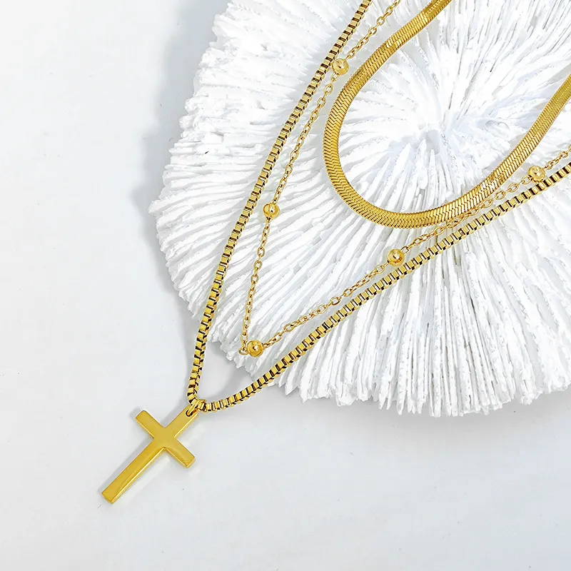 Catene G&D Alta qualità in acciaio al titanio placcato oro colore croce minimalista multifilo collana per le donne gioielli festa_voghion.com