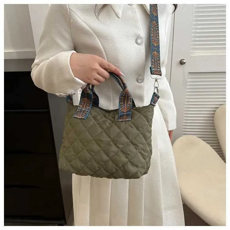 Borsa a tracolla larga da donna, autunno/inverno, rombo, in cotone, grande capacità, tutto abbinato Shoppin241106_voghion.com