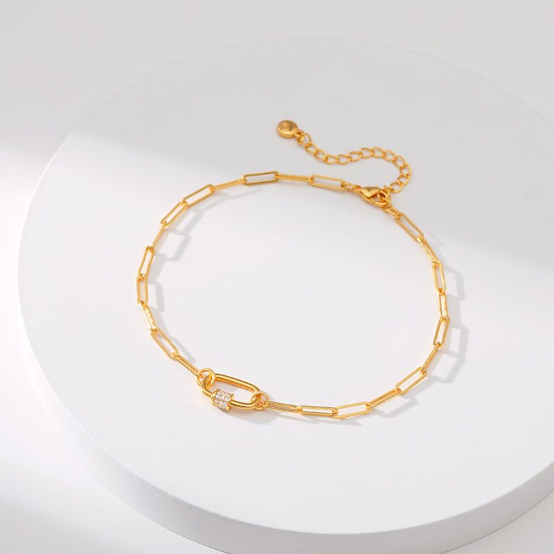 Gem Chain Design Mässingspläterad Guld Dia Enkelt Armband_voghion.com