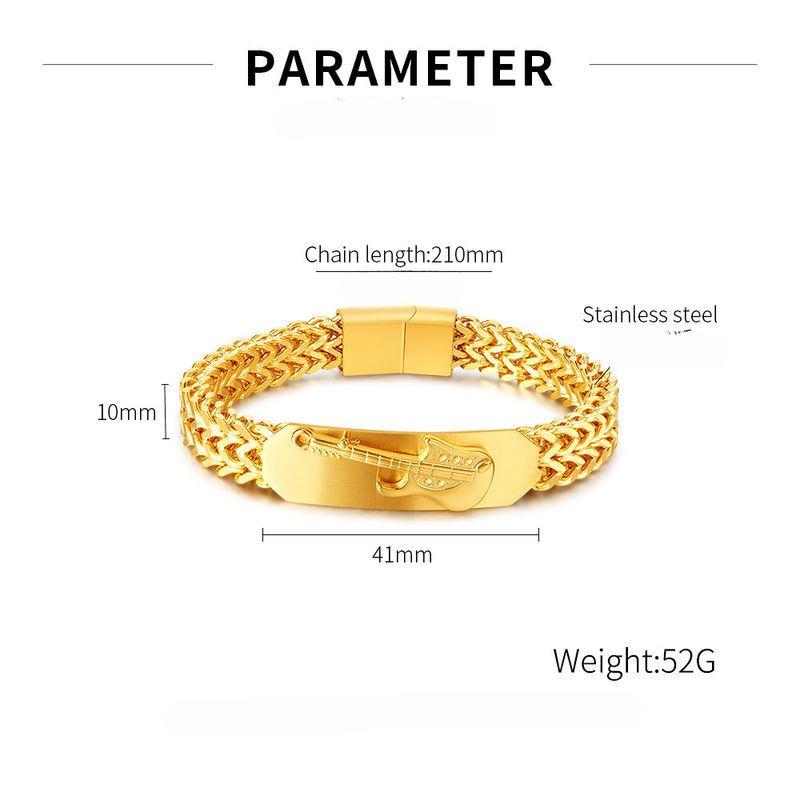 Herrenmode Retro Edelstahl Design Sinn Stereo Gitarre vergoldet Armband_voghion.com