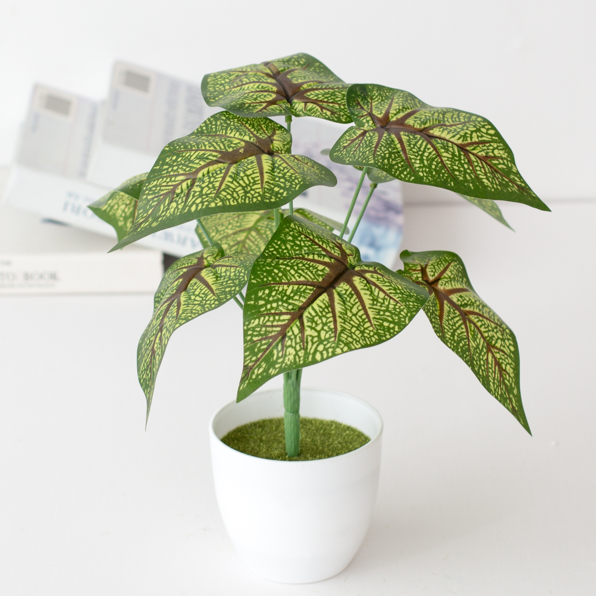 Simulation round pot leaf potted ornaments green bonsai simulation plant potted home decoration ornaments wholesale_voghion.com