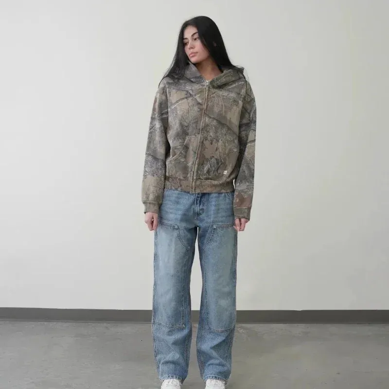 Y2K Retro Zip Up Hoodies Men Camouflage Pattern Zipper Sweatshirt High Street Hip Hop Streetwear Oversized Unisex Camo_voghion.com