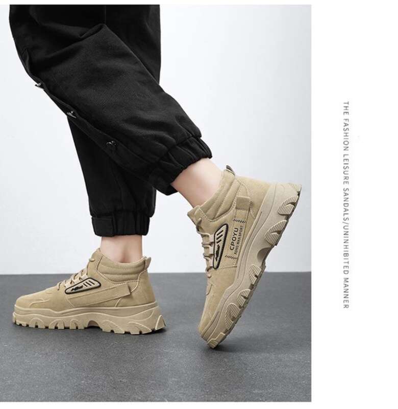Spring High Top Workwear Men's Trendy And Versatile Thick Sole Anti Slip Construction Site Work Safety Shoes, Martin_voghion.com