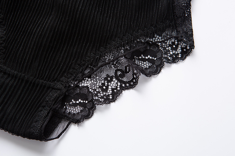 Calcinha feminina sexy rendada cintura baixa calcinha plissada com laço_voghion.com