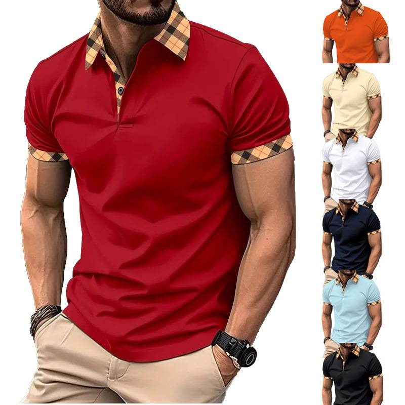 Ropa de hombre, moda de negocios, camiseta de manga corta, polo ajustado para hombre, top con botones