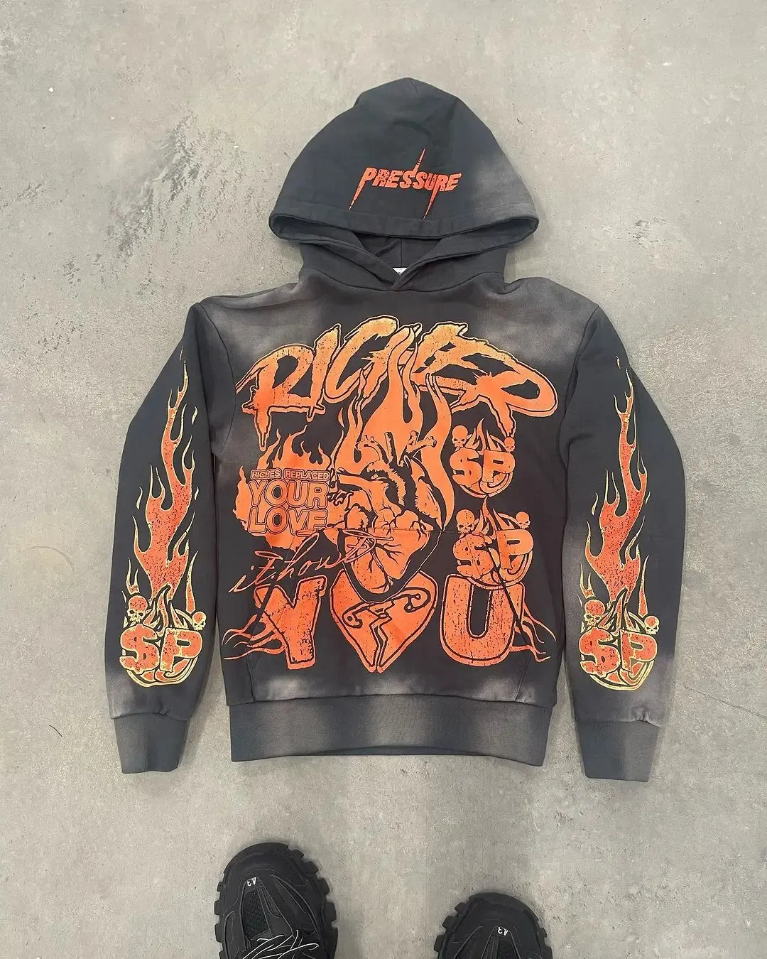 Amerikan Grafik Baskılı Kapşonlu Sweatshirt Peluş Kazak Haruku Vintage Y2K Sokak Giyimi Sokak Eşofman Takımı Erkek_voghion.com