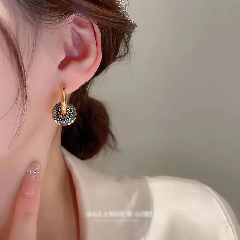 Wedding Sets 316L Stainless Steel Romantic Retro Enamel Round Gold Color Ear Buckle Hoop Earrings For Womens Fashion_voghion.com