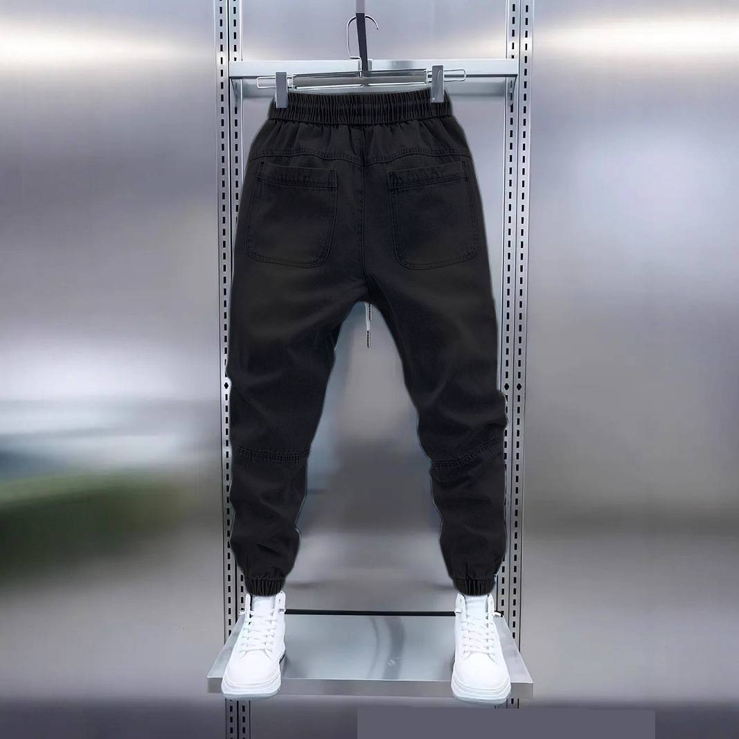 Men's Clothing New Light Blue Elastic Knee Drawstring Cargo Jeans For Men, Spring/Summer Style_voghion.com