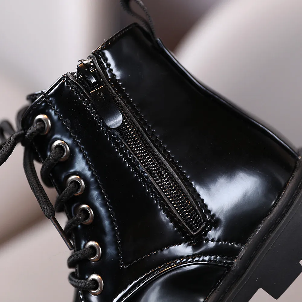 Botas cortas de piel lacada para niña, zapatos para niño, otoño invierno 2024, talla 21_voghion.com