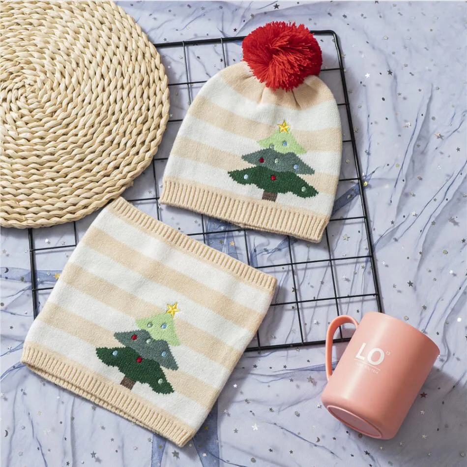 Presente de Natal Quente Gorro Chapéu Conjunto de Duas Peças Bebê Menino e Menina Crianças Quentes Malha Chapéu de Inverno Cachecol de Pescoço para 1-5 Anos_voghion.com